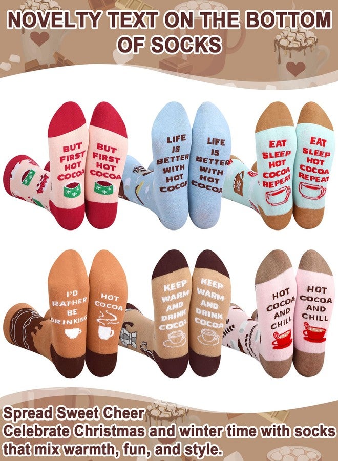 Halfchet 6 Pairs Hot Cocoa Socks for Women Novelty Chocolate Patterns Christmas Stocking Stuffers for Hotcocoa Lover - Image 2